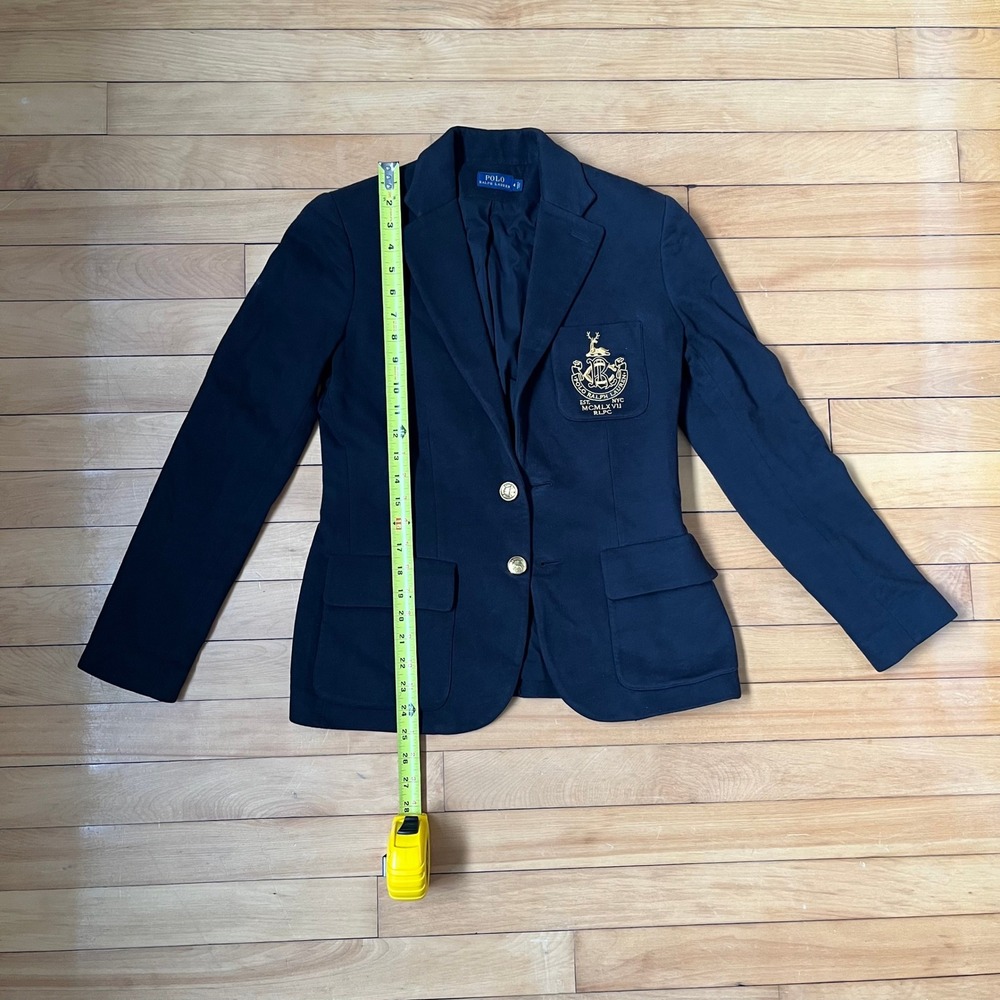 Polo Ralph Lauren Navy Blue Knit Crest Blazer Gold Bullion Embroidery Size 4 - Picture 4 of 12